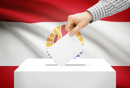 Ballot box with national flag on background - French Polynesia