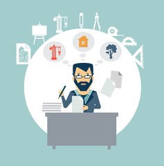 Architect sitting Documents illustration