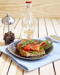 Hot a salty salmon sandwich