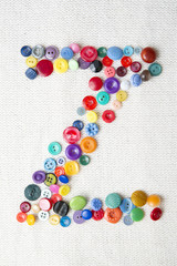 Letter Z of the alphabet of buttons of various shapes and colors