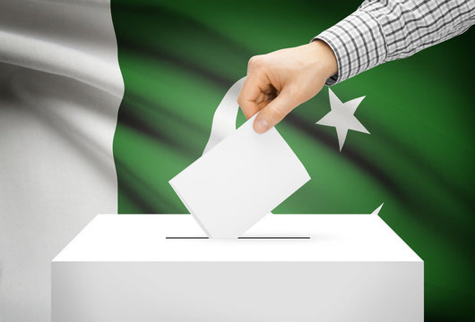 Ballot box with national flag on background - Pakistan