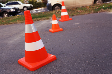 Traffic cone on road