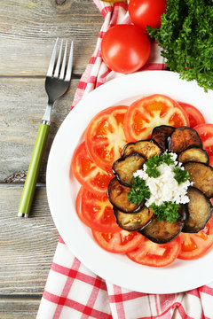 Eggplant salad with tomatoes and feta cheese,