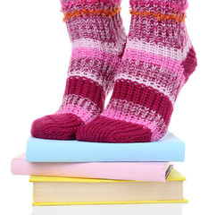 Girl in colorful socks standing