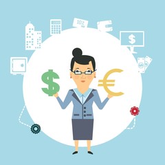 bank employee to change currency  illustration