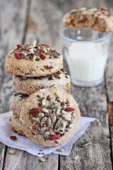 Whole wheat scones with goji berries and seed mix .Close up.