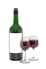 Bottle of red wine and glass