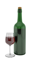 Bottle of red wine and glass