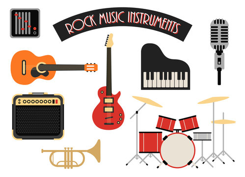 Rock music instruments icons set vector illustration