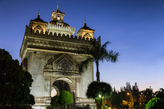 Gate of Triumph at sunset in Vientiane, Laos