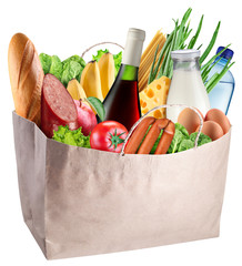 Bag with food isolated on a white background.