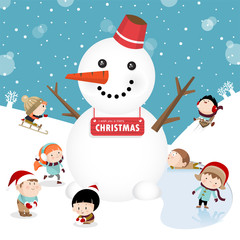 Kids playing outdoors in winter D