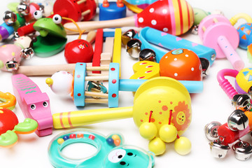 different rattles for babies background