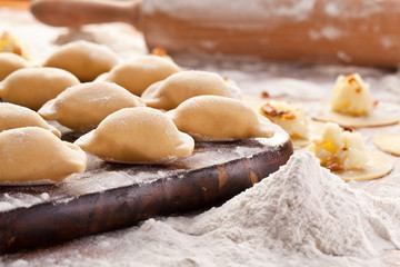 Vareniki (dumplings) with potatoes and onion.