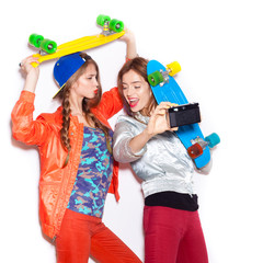 Two young naughty girls having fun. Lifestyle