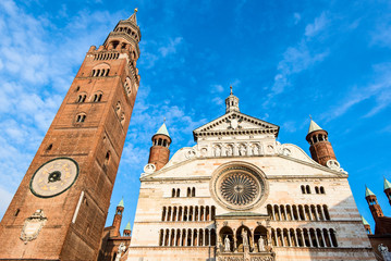 Duomo of Cremona - facade and bell tower - obrazy, fototapety, plakaty