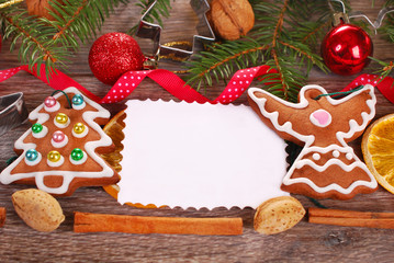 christmas  background with gingerbread cookies and decoration