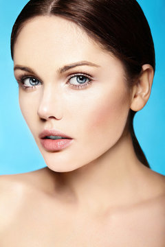 beauty portrait of  sensul model with nude makeup