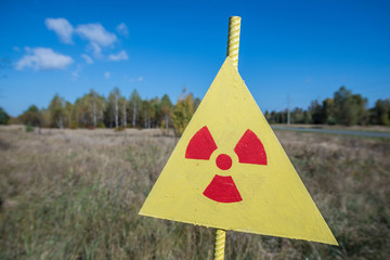 Radiation sign next to Red Forest, Chernobyl Zone of Alienation