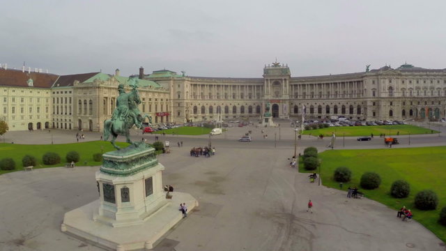 OSCE headquarters in Vienna on Heldenplatz, rider statue, aerial