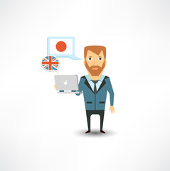 translator working with a laptop