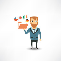 translator holding a folder with translations of documents