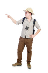 Man in safari hat in hunting concept