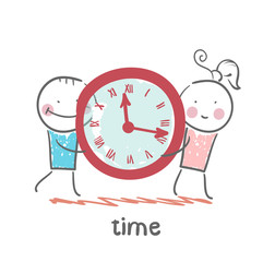couple holding a clock