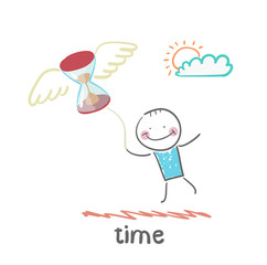 man flying with an hourglass