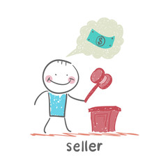 the seller at the auction with a hammer