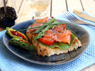 Hot a salty salmon sandwich