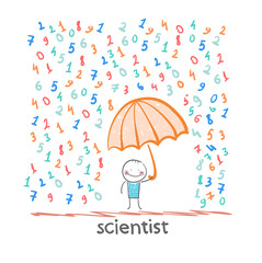 scientist in the rain of numbers