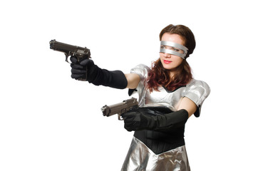 Woman in tech concept isolated on white