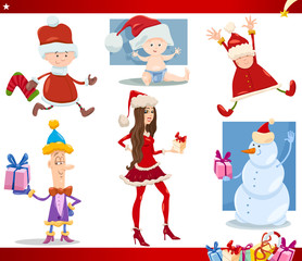 santa claus and christmas cartoon set