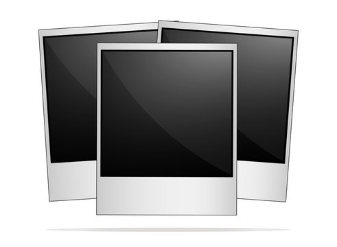 Empty retro photo frames on white background.