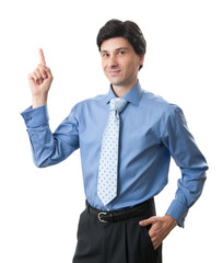 Businessman pointing up