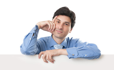 businessman with blank banner