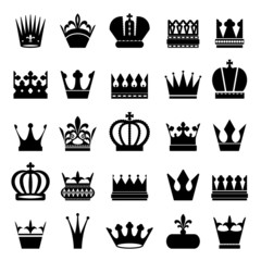 Crown silhouettes set isolated on white.