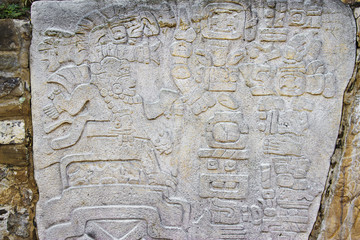 Carved stone of the ruins of Monte Alban in Oaxaca, Mexico