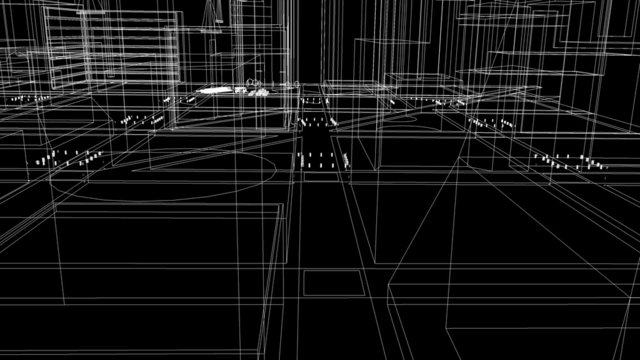 Fly through schematic architectural blueprints rotating