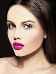 sensual model with bright makeup colorful lips