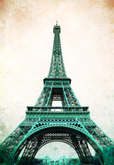 Wieża Eiffla - retro pocztówka stylizowana. - 73307411