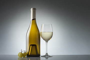 Wine bottle and glass with copy space