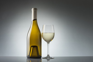 Wine bottle and glass with copy space