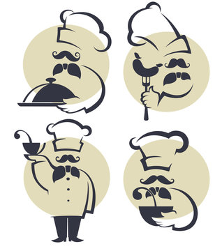 cooking symbols, food and chef silhouettes