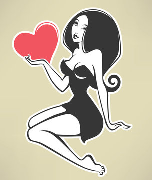 sexy pinup girl on beige background
