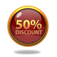 Discount 50 circular icon on white background
