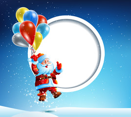 Santa Claus flies on a balloon