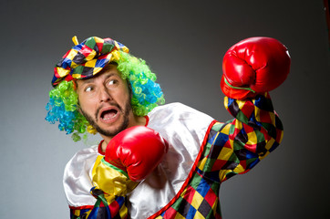 Funny clown with boxing gloves