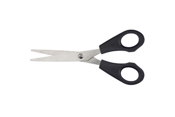 Black handled scissors on white background
